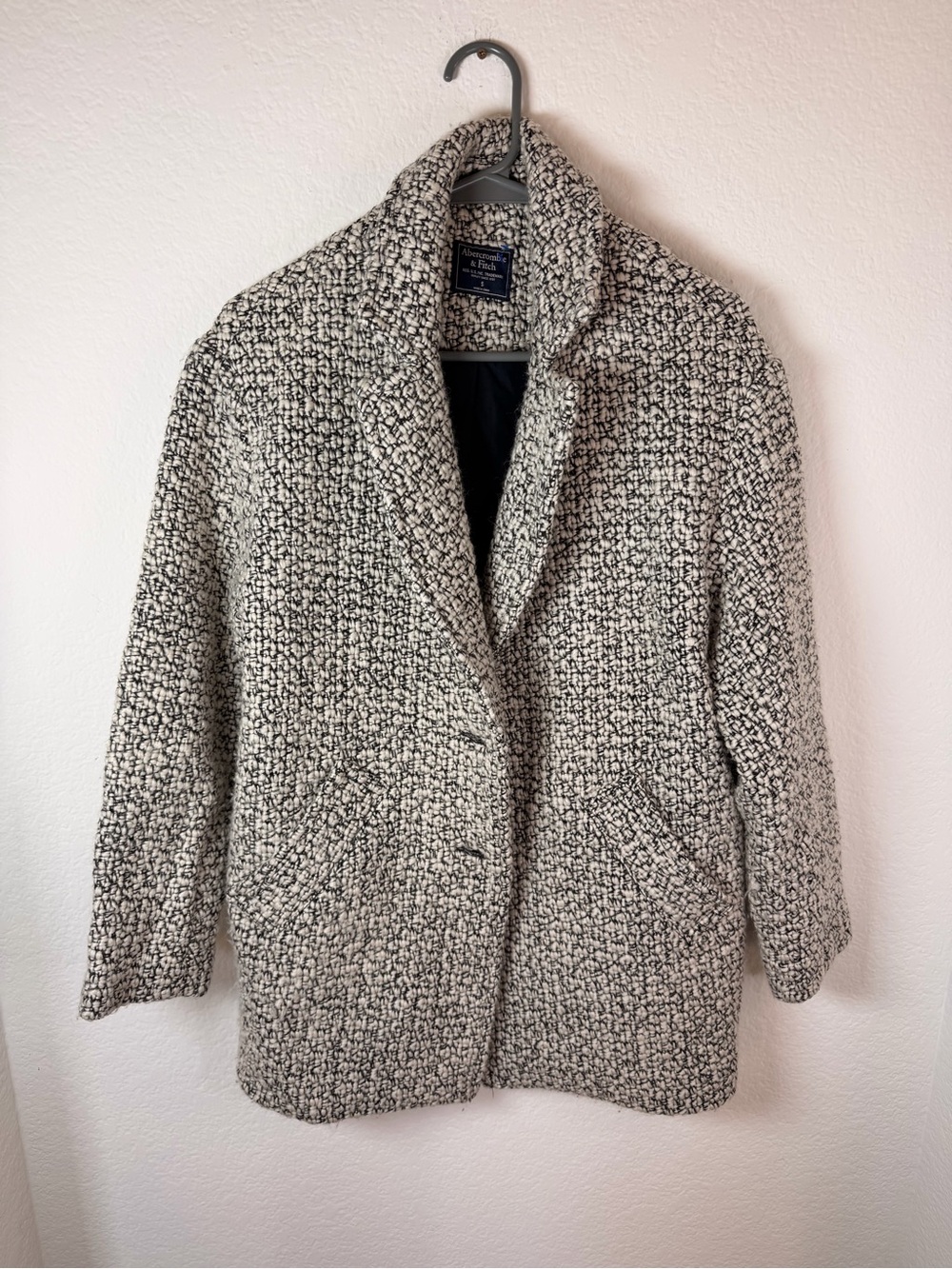Abercrombie & Fitch Black and White Bouclé Pea Coat